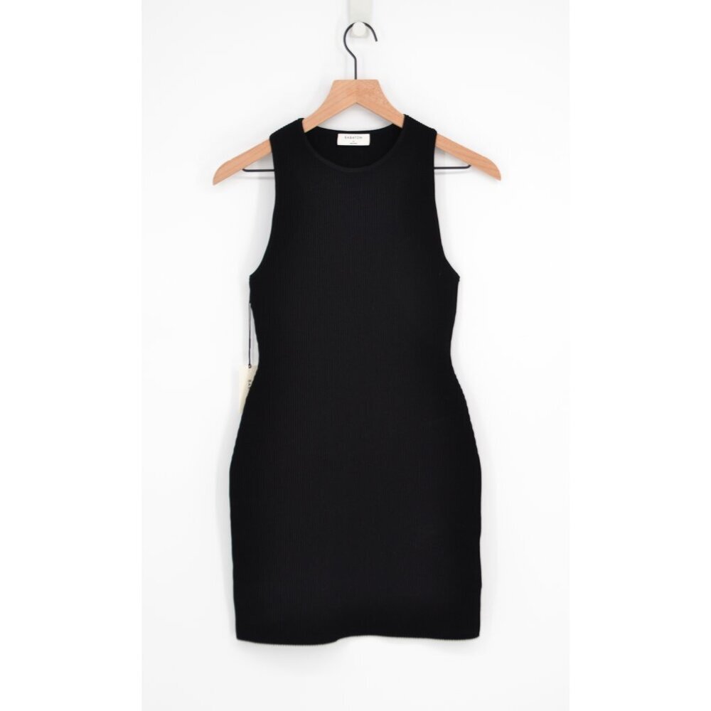 NEW Aritzia Babaton Sculpt Knit Racer Mini Dress Black Ribbed Bodycon Womens S